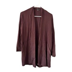 Eileen Fisher Maroon Open-Front Tencel Stretch Terry Cardigan‎